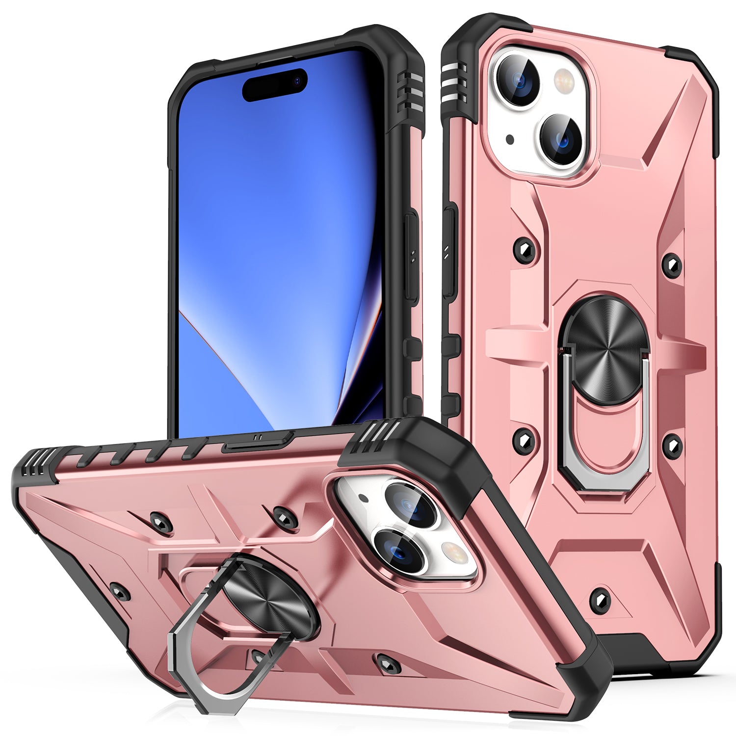 High-Quality Military Armor Protection iPhone Case with Camera Lens Cover and Built-in Kickstand | MagSafe Compatible Full Body Protective Cover for Apple iPhone 16/15/14/13/12 Pro Max Plus Mini | Armor Case