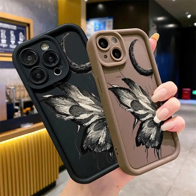 Hochwertiges Kunst-Ölgemälde-Schmetterlings-Design Softcase Silikon iPhone Hülle | MagSafe Case, Kameralinsenschutzabdeckung für Apple iPhone 17/17 Air, 16/16e, 15, 14, 13 Pro Max Plus Cover | Panzertasche, Stoßstangenabdeckung Handyhülle | Schutzhülle
