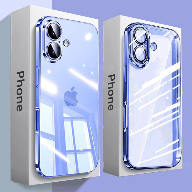 Luxury Shockproof Transparent Silicone Case for Apple iPhone 16/15/14/13/12 Pro Max Plus Mini | Premium Plating, Water-Resistant & Scratch-Resistant Transparent Glitter Design