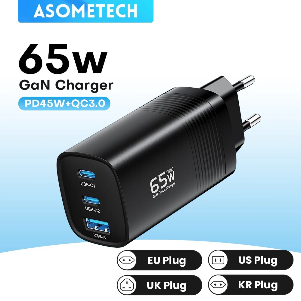 Ausgezeichnetes Tech GAN USB Typ C Ladegerät 65W 45W PPS PD QC 4.0 | Schnellladegerät für MacBook, Laptop, iPad, Tablet, iPhone 14, Samsung S23 Ultra