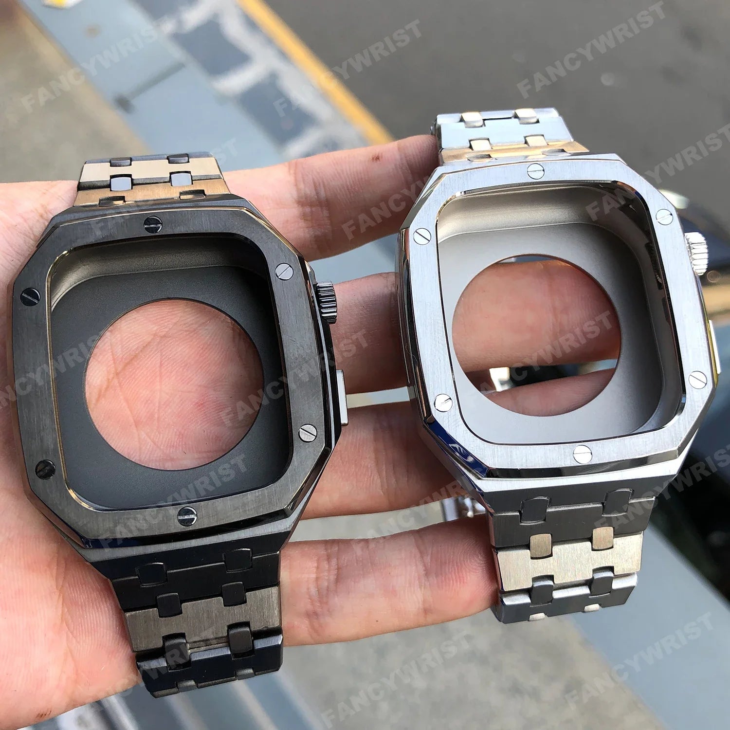 Luxus Modifikations-Kit für Apple Watch Serie 9/8/7/SE/6/5/ 45mm/44mm Metallgehäuse und Hülle, Rahmen & Armband Case Zubehör