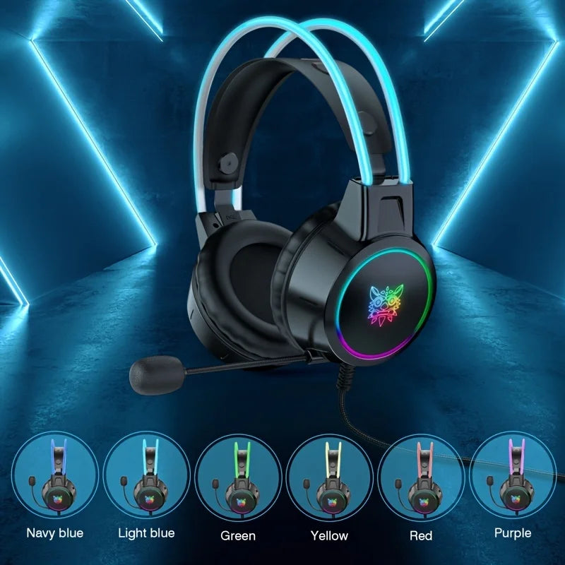 High-quality Onikuma X15 Pro Over-Ear Gaming Headset with Cable | Noise Cancellation, Pink Cat Ears, RGB Light, and Microphone for PC PS4 Gaming