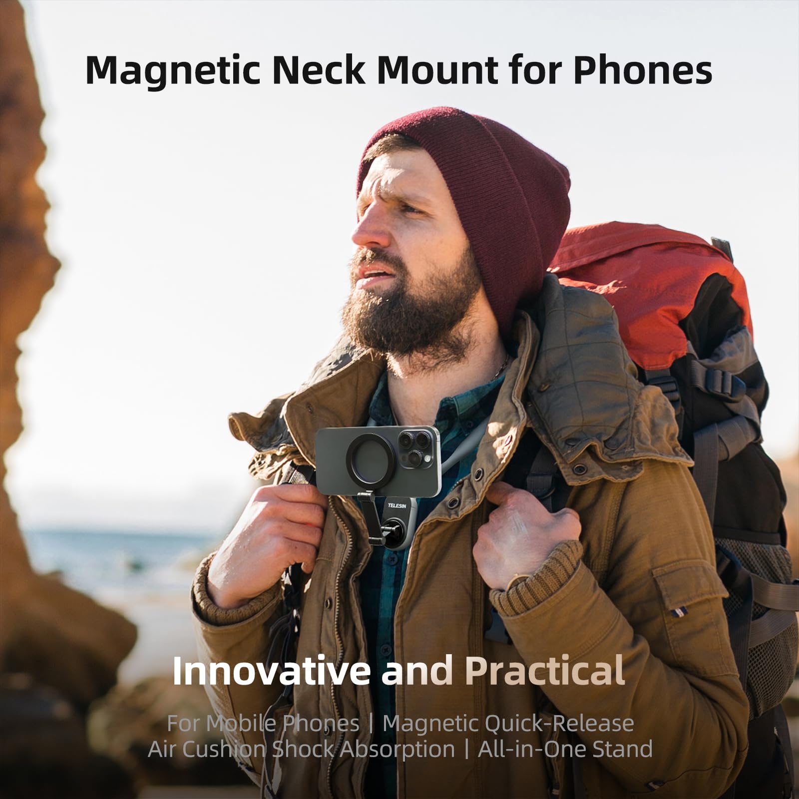 Premium Silicone Magnetic Neck Holder with Quick Release for Smartphones, Apple iPhone, Samsung, iOS &amp; Android Apple iPhone 15/14/13/12/11/10 Pro Max/Plus/Mini, Samsung, Huawei, Xiaomi | Universal Phone Accessory