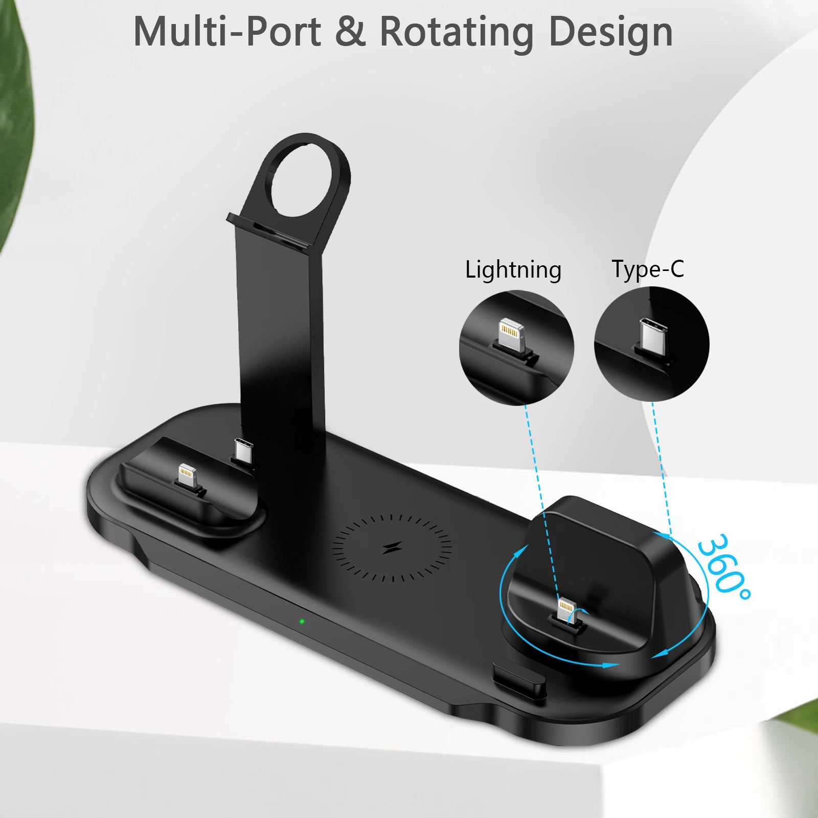 Premium 3-in-1 LED Fast Charging Station | Multifunctional Wireless Charger Fast Wireless Charging Station Docking Station for Smartphones, Apple iPhone, Samsung, iOS & Android AirPods, Apple Watch & iPad | Phone/Tablet Stand & Holder