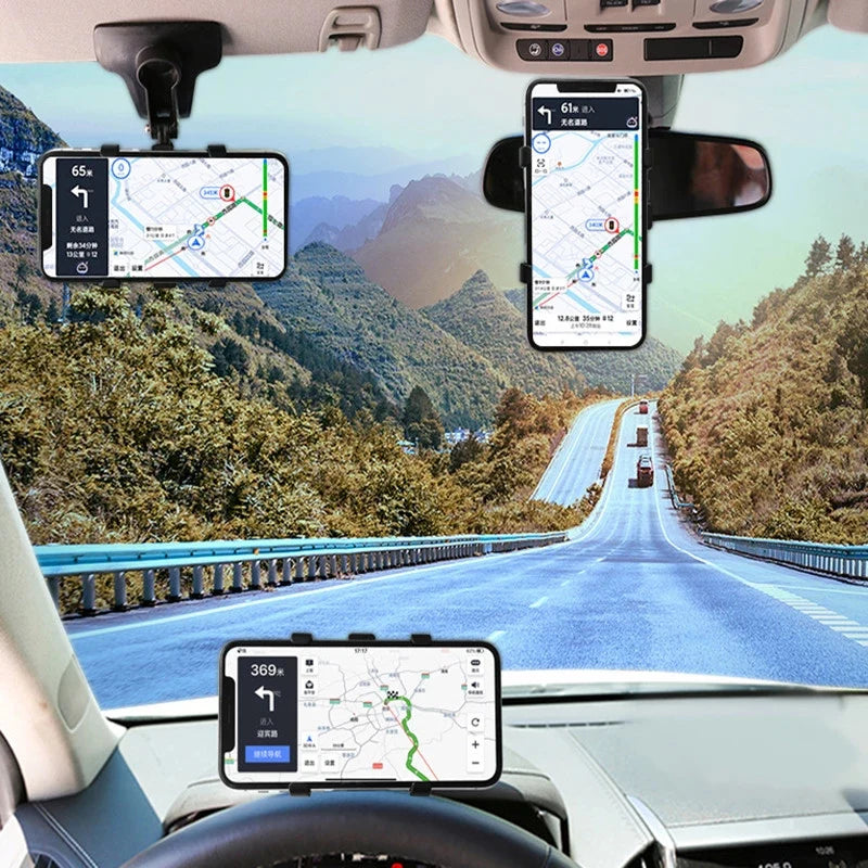 Support de téléphone de voiture réglable 3 en 1 haut de gamme pour Apple iPhone | Support pour tableau de bord, rétroviseur et pare-soleil – Léger et universel pour téléphones portables de 3 à 7 pouces