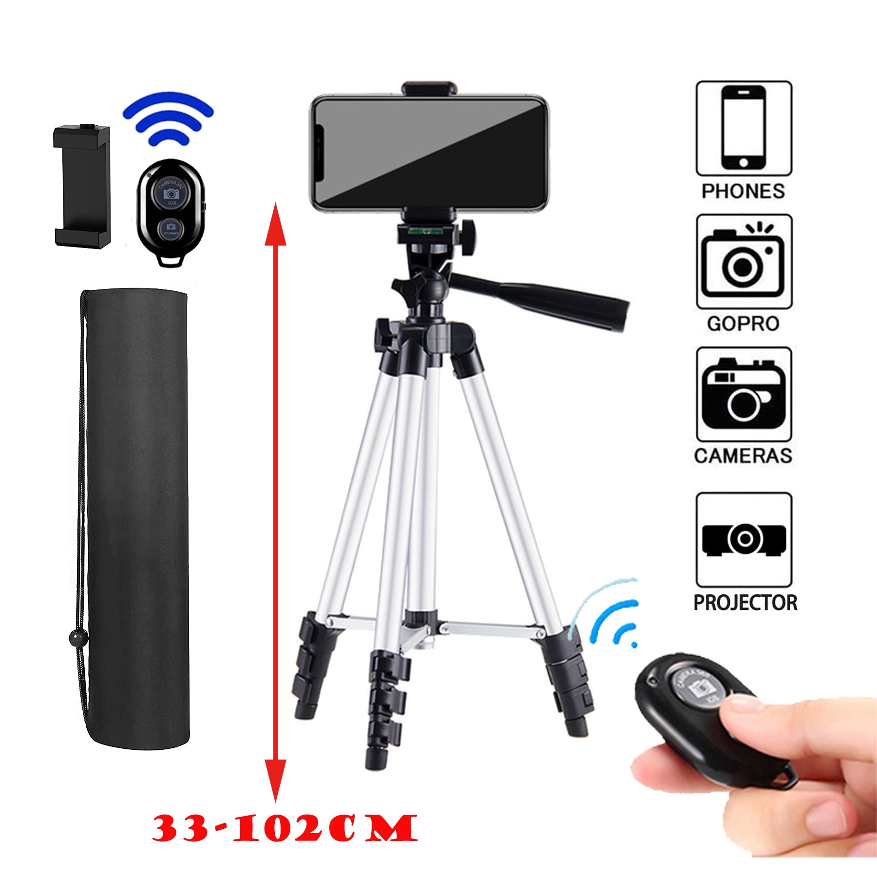 Premium Universal 40-Inch Tripod for Smartphones, Apple iPhone, Samsung, iOS &amp; Android Professional Photography & Videography, Aluminum Travel Tripod, Compatible with GoPro, Apple iPhone 16/15/14/13/12/11 Pro Max/Plus/Mini, Samsung, Xiaomi, Huawei,