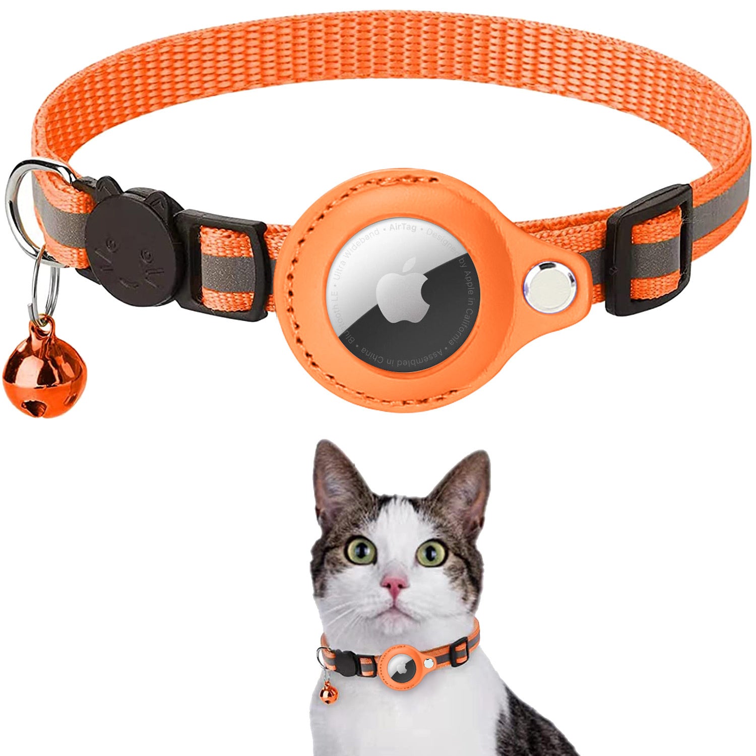 Premium Detachable AirTag Case & Collar for Cats: Reflective Cover with Apple AirTag Holder | Bell for Kitten Girls & Boys