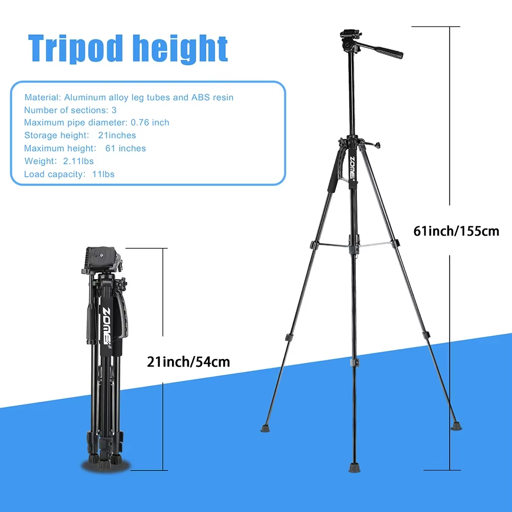 Professional Aluminum Travel Tripod, 140 cm for Videography & Photography: Quick Plate Mounting, Suitable for Smartphones, Apple iPhone 15/14/13/12/11 Pro Max/Plus/Mini, Samsung, Android, GoPro, Canon/Nikon DSLR/SLR