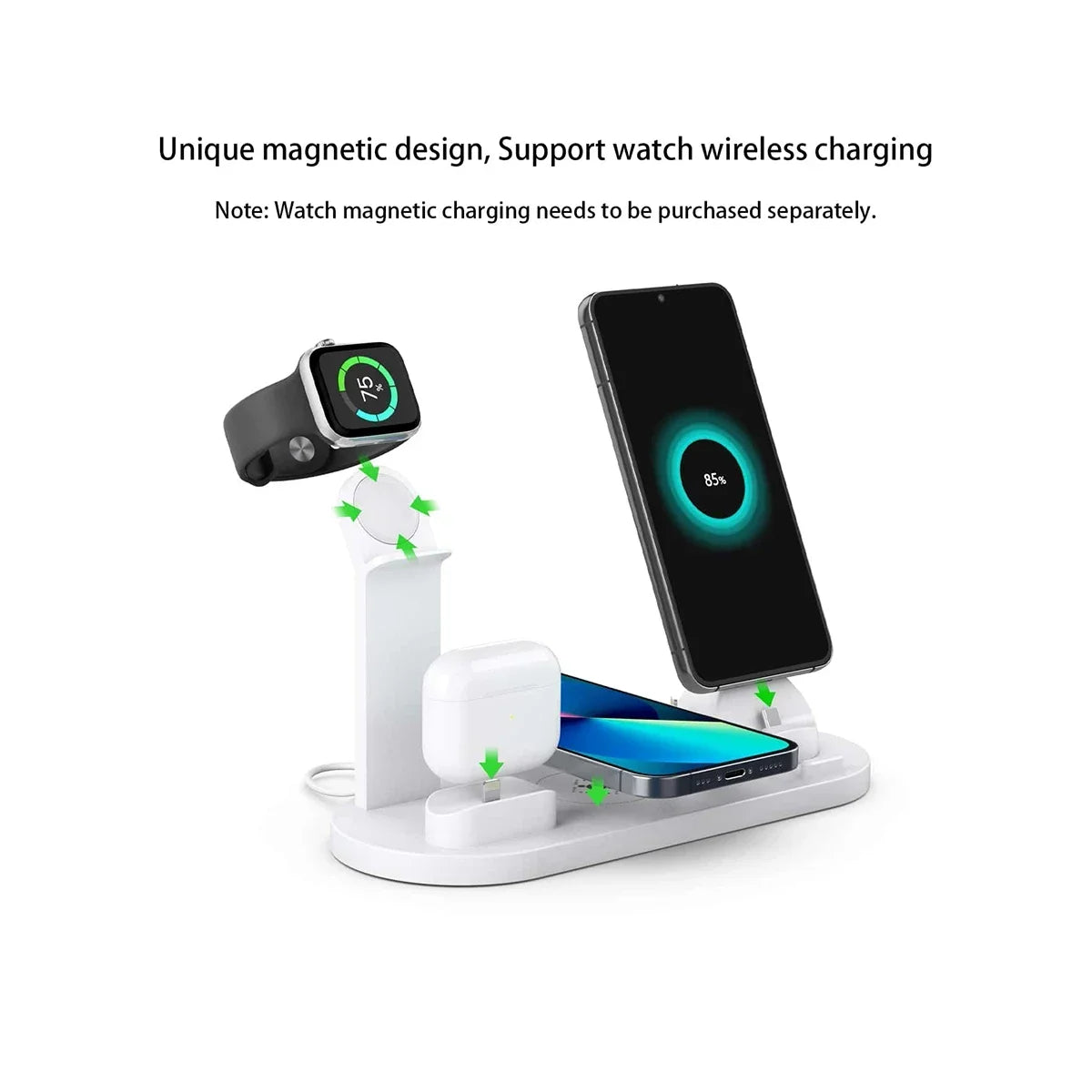 7 in 1 Wireless Fast Charging Station 30W, MagSafe Charger Docking Station & Stand | Fast Wireless Charging Station for Smartphones, Apple iPhone, Samsung, iOS & Android AirPods, Watch