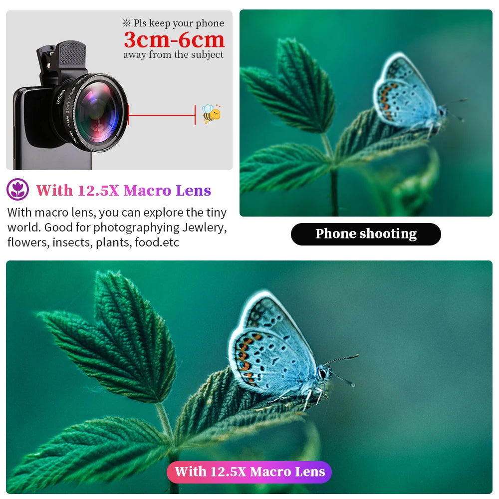 High-Quality 2-in-1 Universal Clip 37mm Phone Lens: 0.45x 49UV Super Wide-Angle + Macro HD, for Smartphones | Compatible with Apple iPhone 15/14/13/12/11 Pro Max Plus Mini, Smartphones, Apple iPhone, Samsung, iOS & Android | Limited Edition