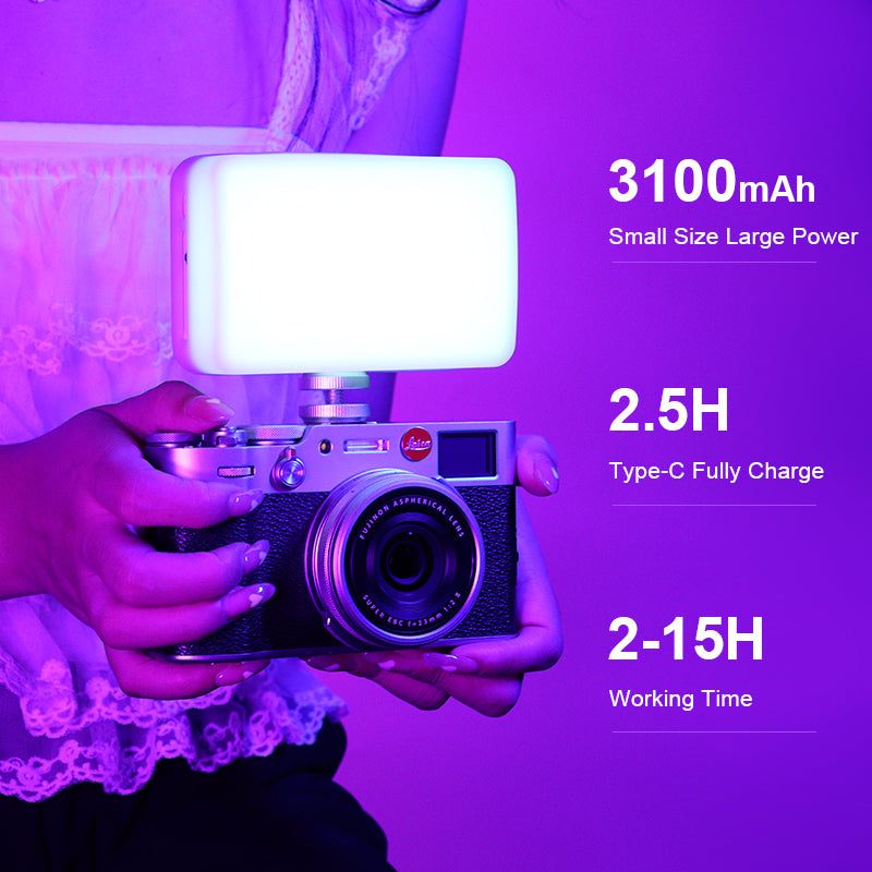 Luxury VL120 RGB LED Video Light for Camera, Smartphones, Apple iPhone, Samsung, iOS & Android Apple iPhone 15/14/13/12/11 Pro Max/Plus/Mini, Samsung, Android, Full Color, Dimmable, 2500-9000K, Rechargeable, 3100mAh, Limited Edition Studio Lamp