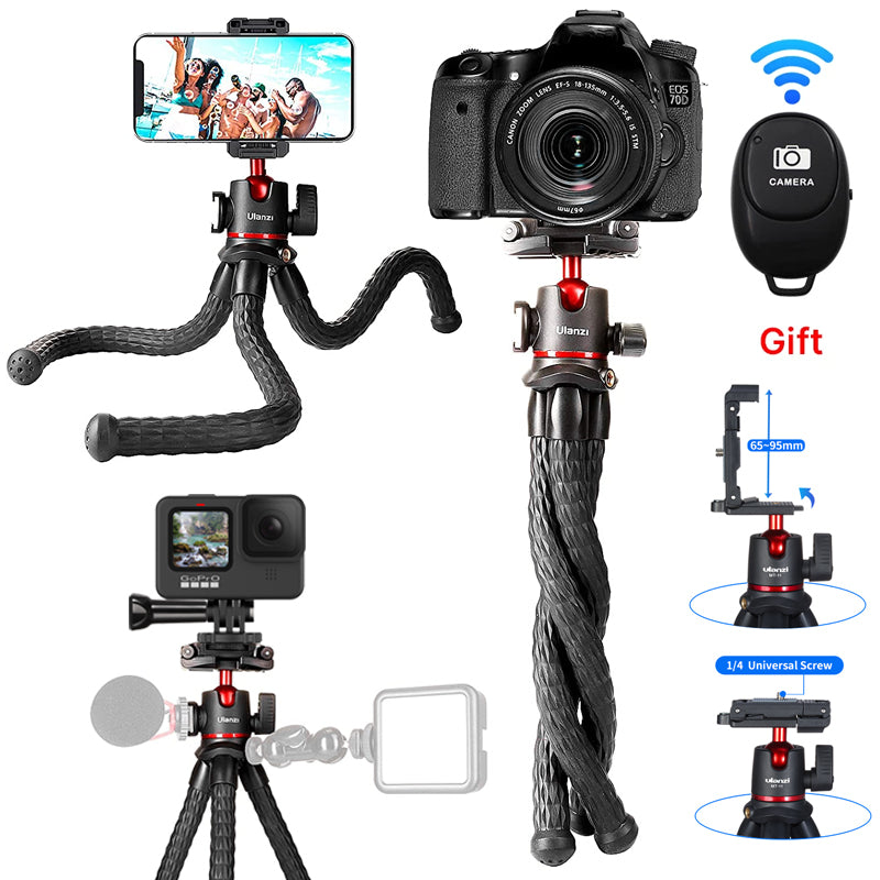 High-Quality Octopus Flex Tripod with 1/4 Screw, Ball Head & Cold Shoe: Universal Phone Clip for Apple iPhone 15/14/13/12/11 Pro Max/Plus/Mini,  SLR, DSLR Camera, GoPro Smartphones, Apple iPhone, Samsung, iOS &amp; Android  | Professional Photo/Video