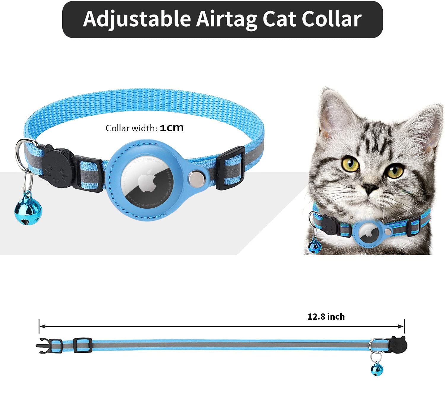 Premium Detachable AirTag Case & Collar for Cats: Reflective Cover with Apple AirTag Holder | Bell for Kitten Girls & Boys