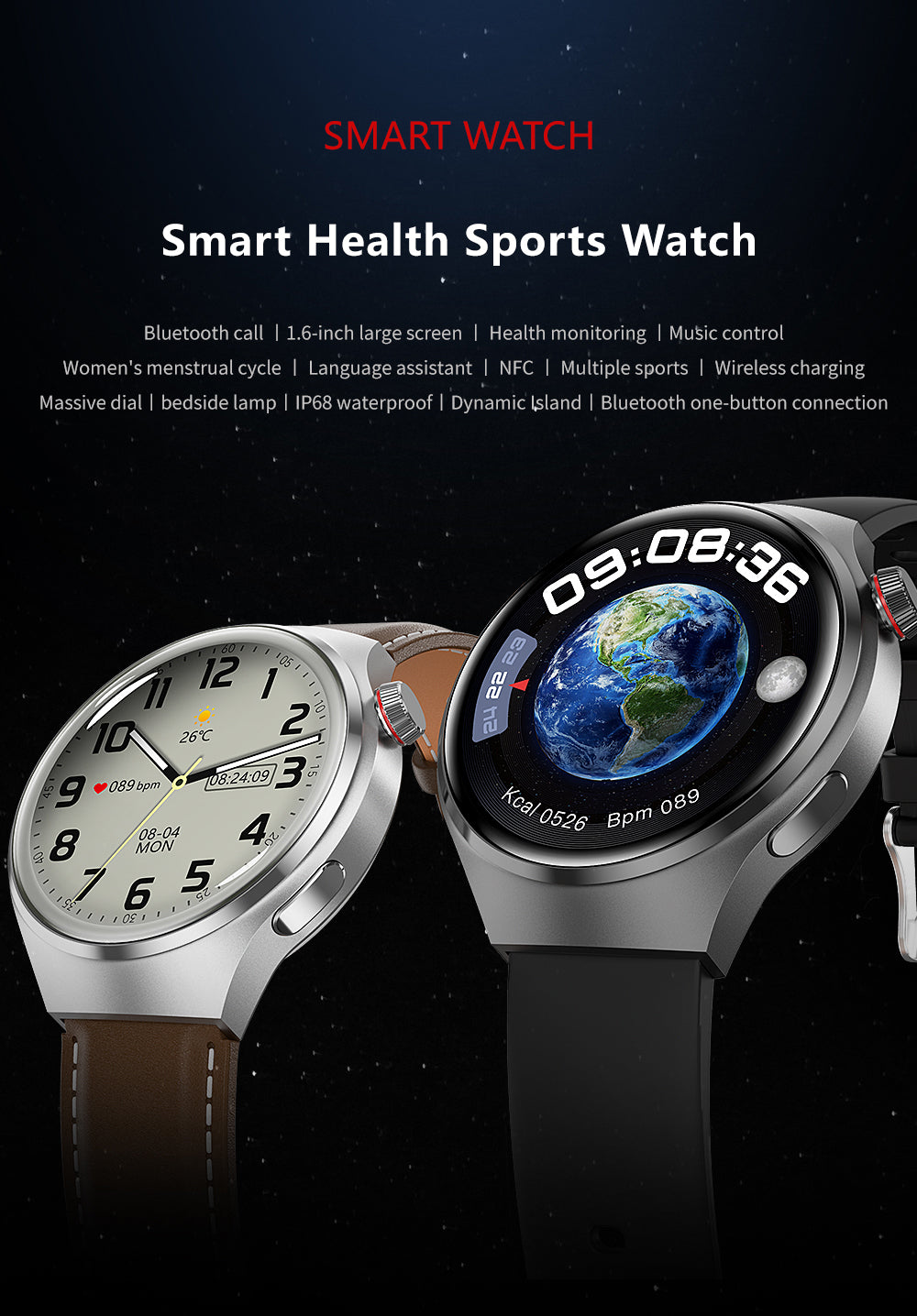 Premium GPS-Smartwatch für Männer: 360*360 HD-Bildschirm, Herzfrequenz, Bluetooth-Anruf, NFC, IP68 wasserdicht, Blutzucker