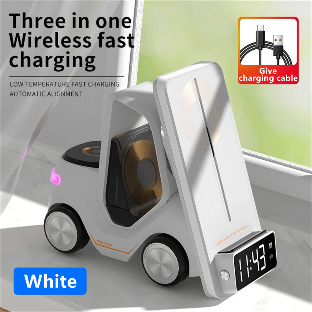 Limited Edition: Premium MagSafe Forklift Design Fast Charging Station | Wireless Charger for ASmartphones, Apple iPhone, Samsung, iOS & Android Watch, AirPods | Fast Wireless Charging Dock with Alarm Clock & Night Light