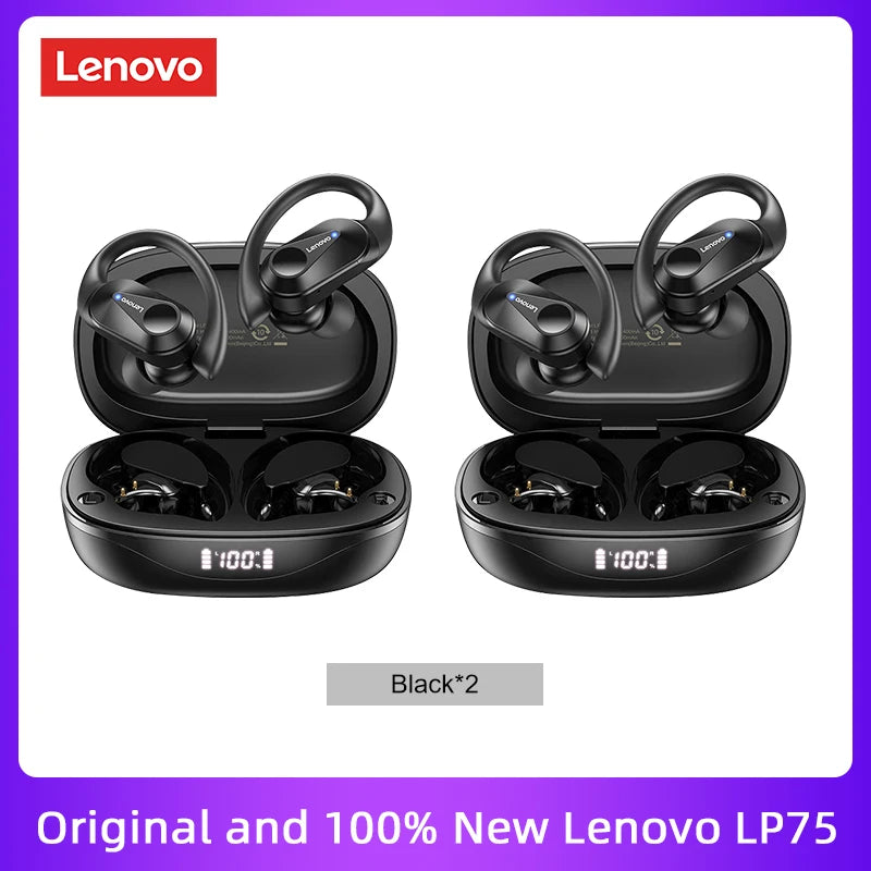 Lenovo LP75 Premium Bluetooth 5.3 Headphones TWS Wireless Sport LED Digital Display HiFi Stereo Noise Cancelling Gaming Earbuds | Limited Edition