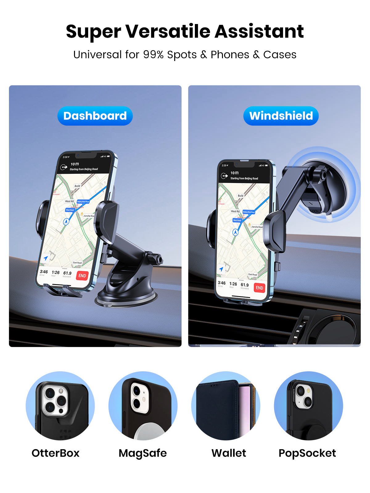 Premium Universal Car Phone Holder with Hook Clip, Vent Mount, 360° Rotation | Phone Holder for Car, Compatible with Smartphones, Apple iPhone, Samsung, iOS &amp; Android | Limited Edition