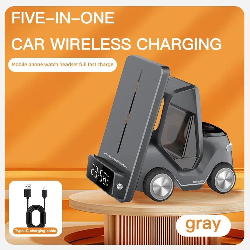 Limited Edition: Premium MagSafe Forklift Design Fast Charging Station | Wireless Charger for ASmartphones, Apple iPhone, Samsung, iOS & Android Watch, AirPods | Fast Wireless Charging Dock with Alarm Clock & Night Light