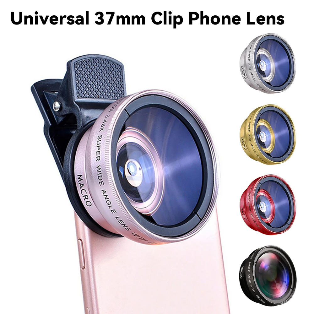 High-Quality 2-in-1 Universal Clip 37mm Phone Lens: 0.45x 49UV Super Wide-Angle + Macro HD, for Smartphones | Compatible with Apple iPhone 15/14/13/12/11 Pro Max Plus Mini, Smartphones, Apple iPhone, Samsung, iOS & Android | Limited Edition