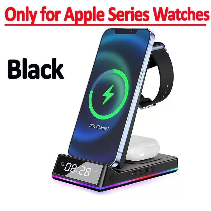 5-in-1 Wireless Fast Charging Station 30W Premium with LED | Wireless Fast Charging Dock, Charger with Stand and Alarm forSmartphones, Apple iPhone, Samsung, iOS & Android Watch, AirPods