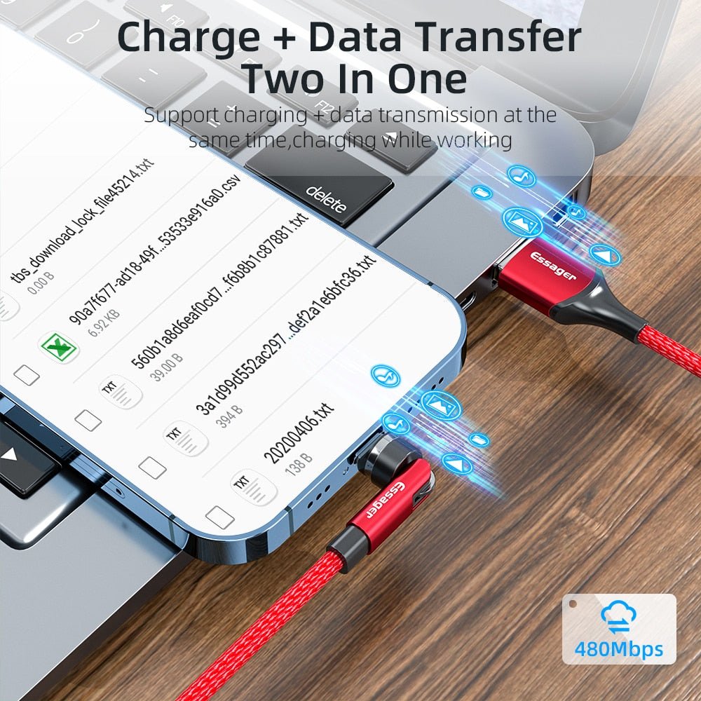 Schnellladendes 540° drehbares magnetisches Kabel für Apple iPhone, iOS, Samsung & Android - 3A Datenübertragung USB Typ C