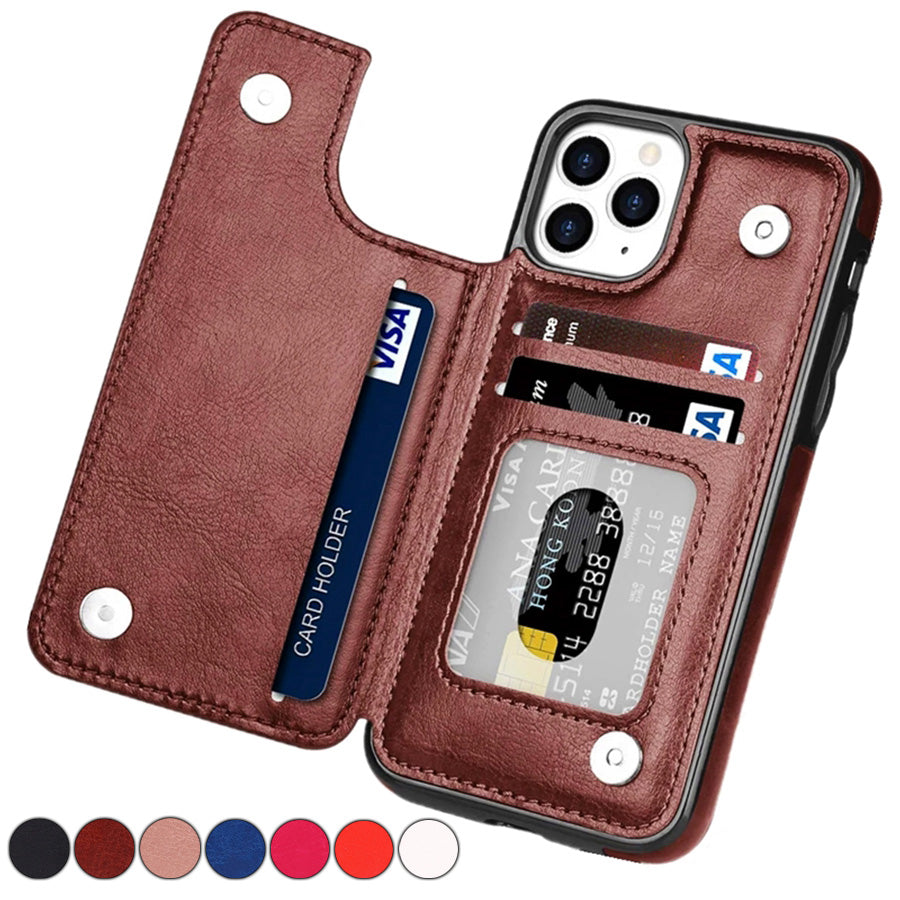 Hochwertige Leder-Brieftaschenhülle für das Apple iPhone | Flip-Cover-Kartenhalter mit Geldbörsen- und Portmoneefunktion - Phone Heaven Zone